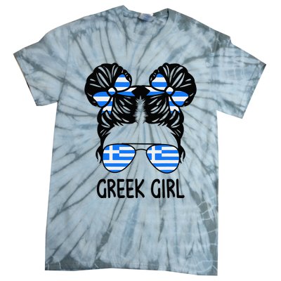 Greek Girl Messy Hair Greece Pride Patriotic Tie-Dye T-Shirt