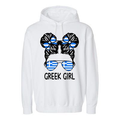 Greek Girl Messy Hair Greece Pride Patriotic Garment-Dyed Fleece Hoodie