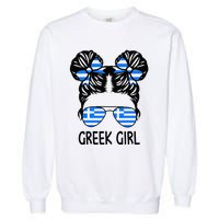 Greek Girl Messy Hair Greece Pride Patriotic Garment-Dyed Sweatshirt