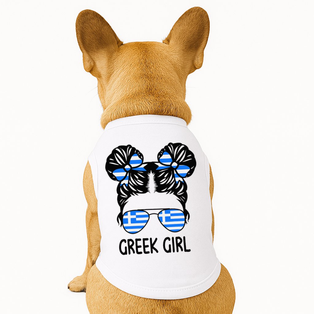 Greek Girl Messy Hair Greece Pride Patriotic Doggie Tank