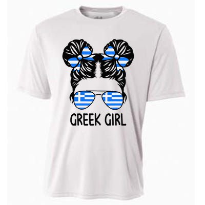 Greek Girl Messy Hair Greece Pride Patriotic Cooling Performance Crew T-Shirt