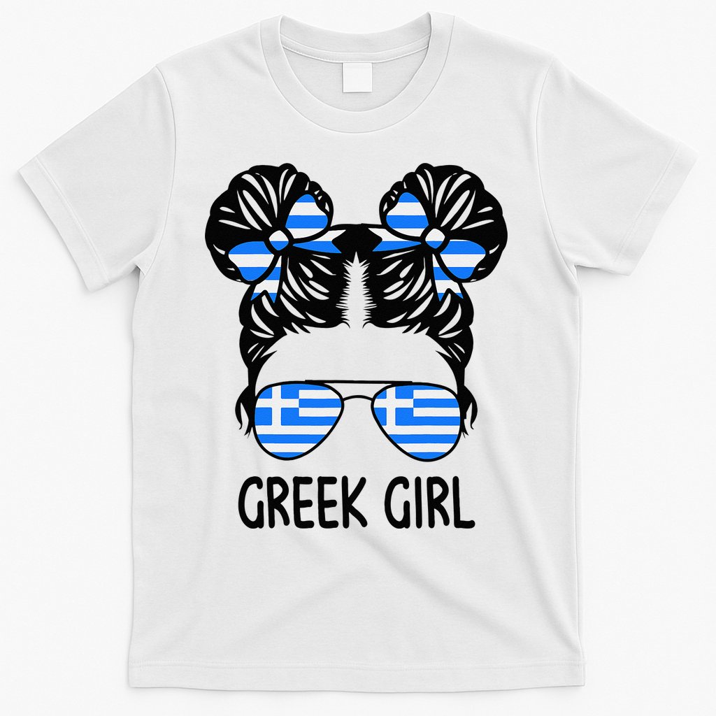 Greek Girl Messy Hair Greece Pride Patriotic T-Shirt