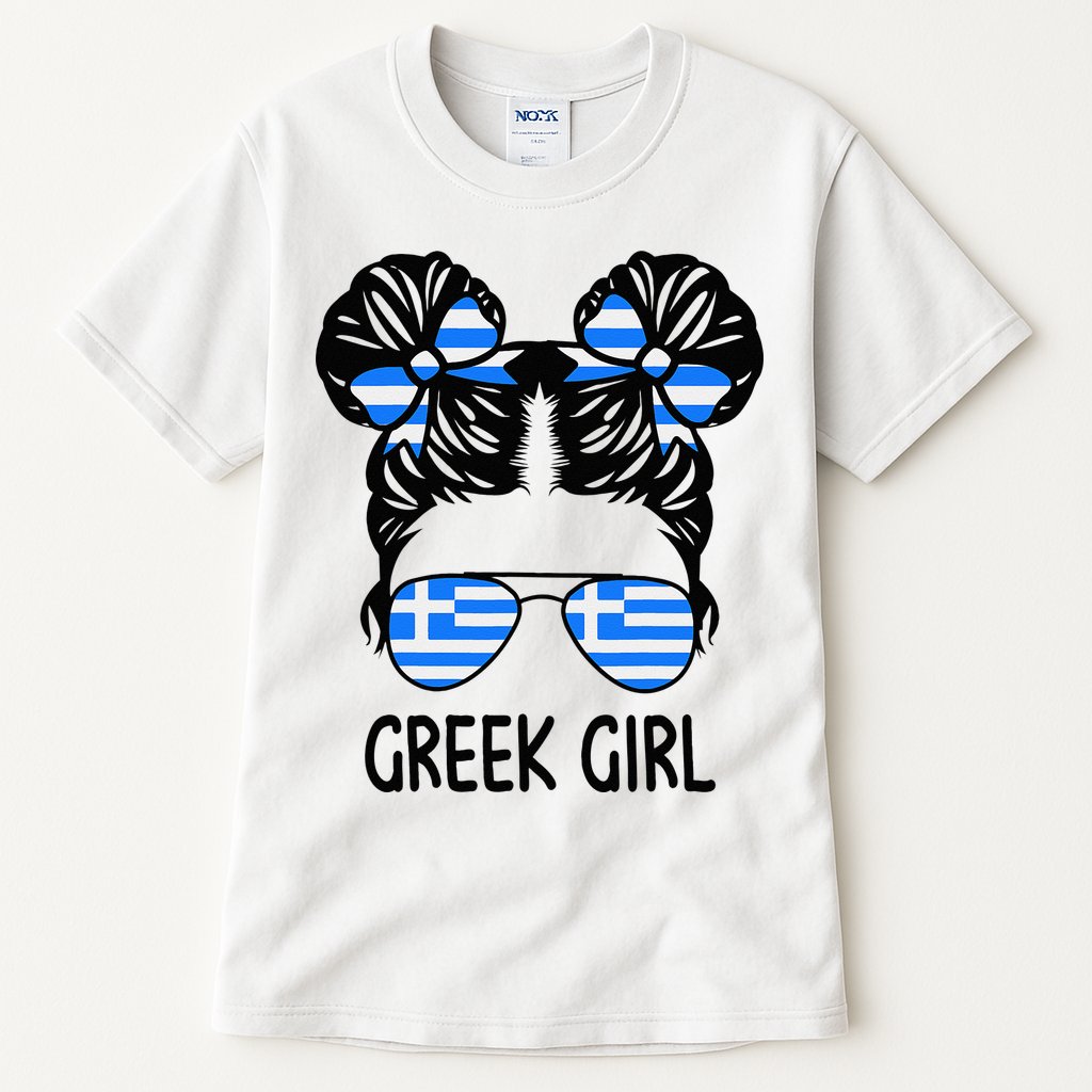 Greek Girl Messy Hair Greece Pride Patriotic Tall T-Shirt