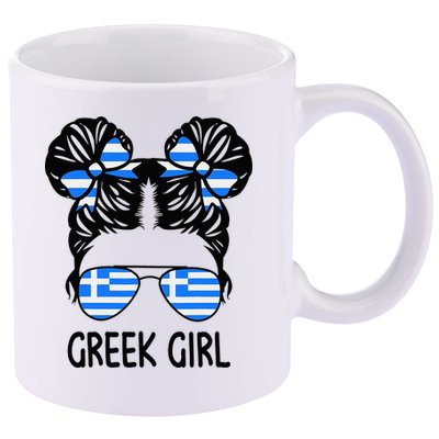 Greek Girl Messy Hair Greece Pride Patriotic 11oz C Handle Ceramic Mug