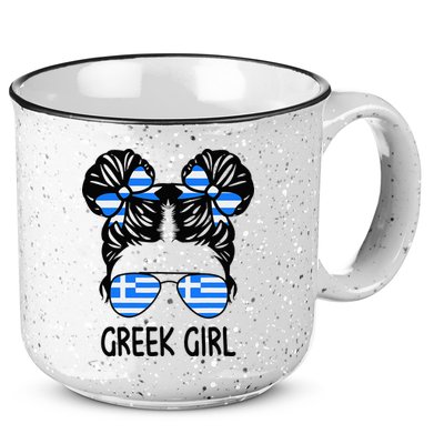 Greek Girl Messy Hair Greece Pride Patriotic 15oz Campfire Ceramic Mug