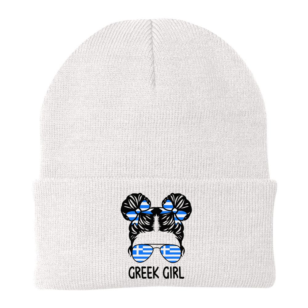 Greek Girl Messy Hair Greece Pride Patriotic Beanie