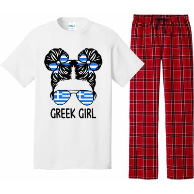 Greek Girl Messy Hair Greece Pride Patriotic Pajama Set