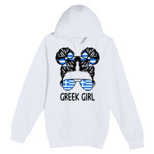 Greek Girl Messy Hair Greece Pride Patriotic Premium Pullover Hoodie