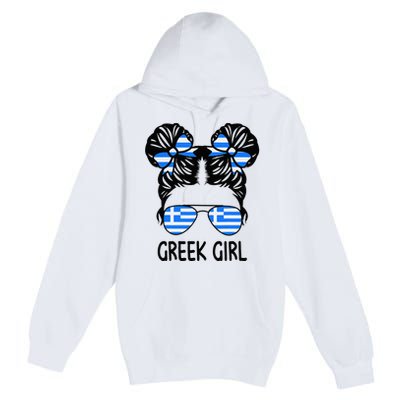 Greek Girl Messy Hair Greece Pride Patriotic Premium Pullover Hoodie