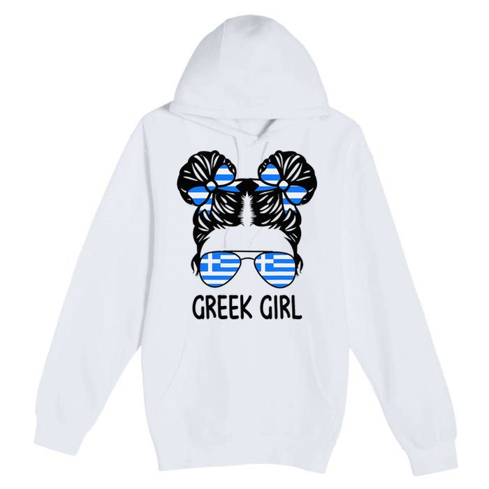 Greek Girl Messy Hair Greece Pride Patriotic Premium Pullover Hoodie