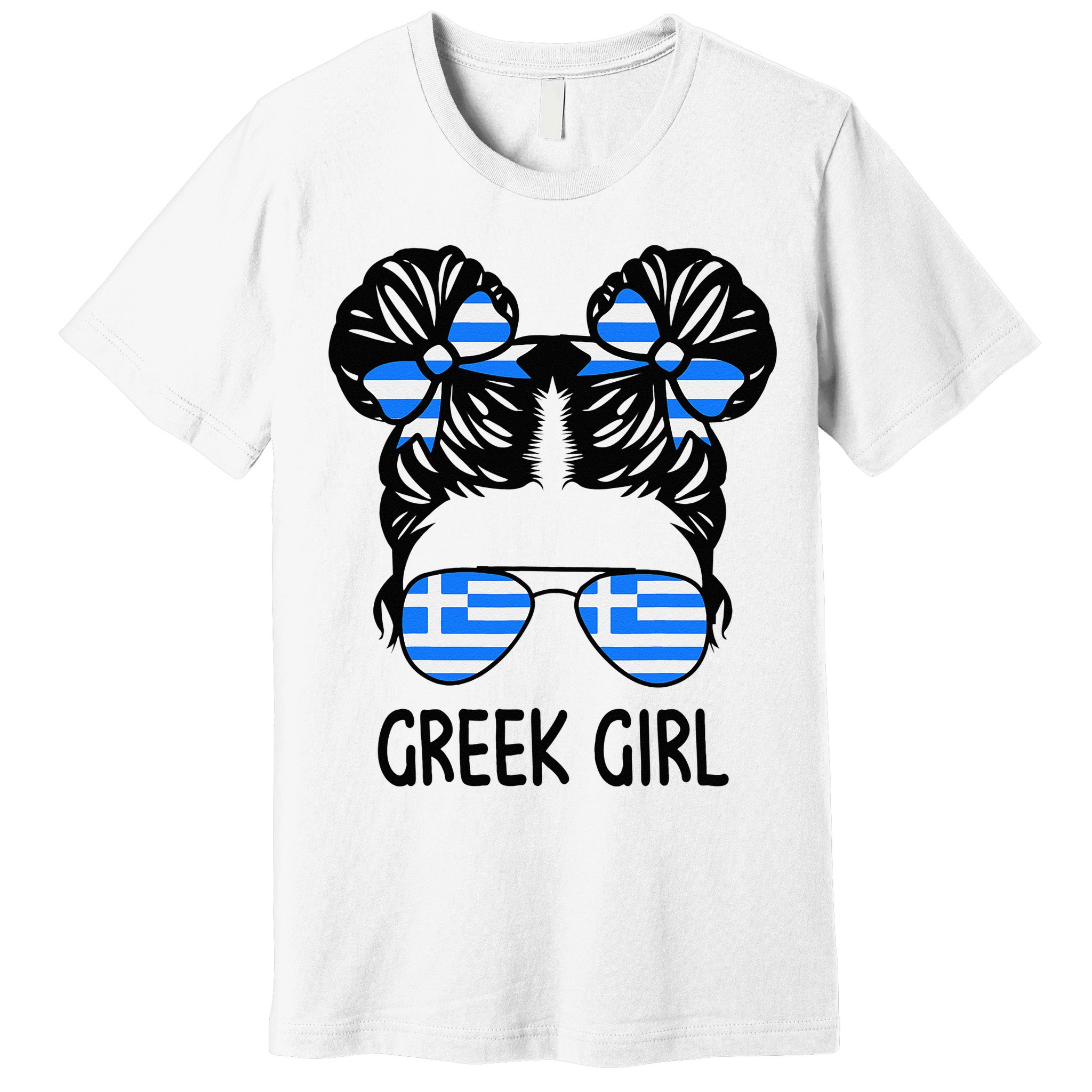 Greek Girl Messy Hair Greece Pride Patriotic Premium T-Shirt