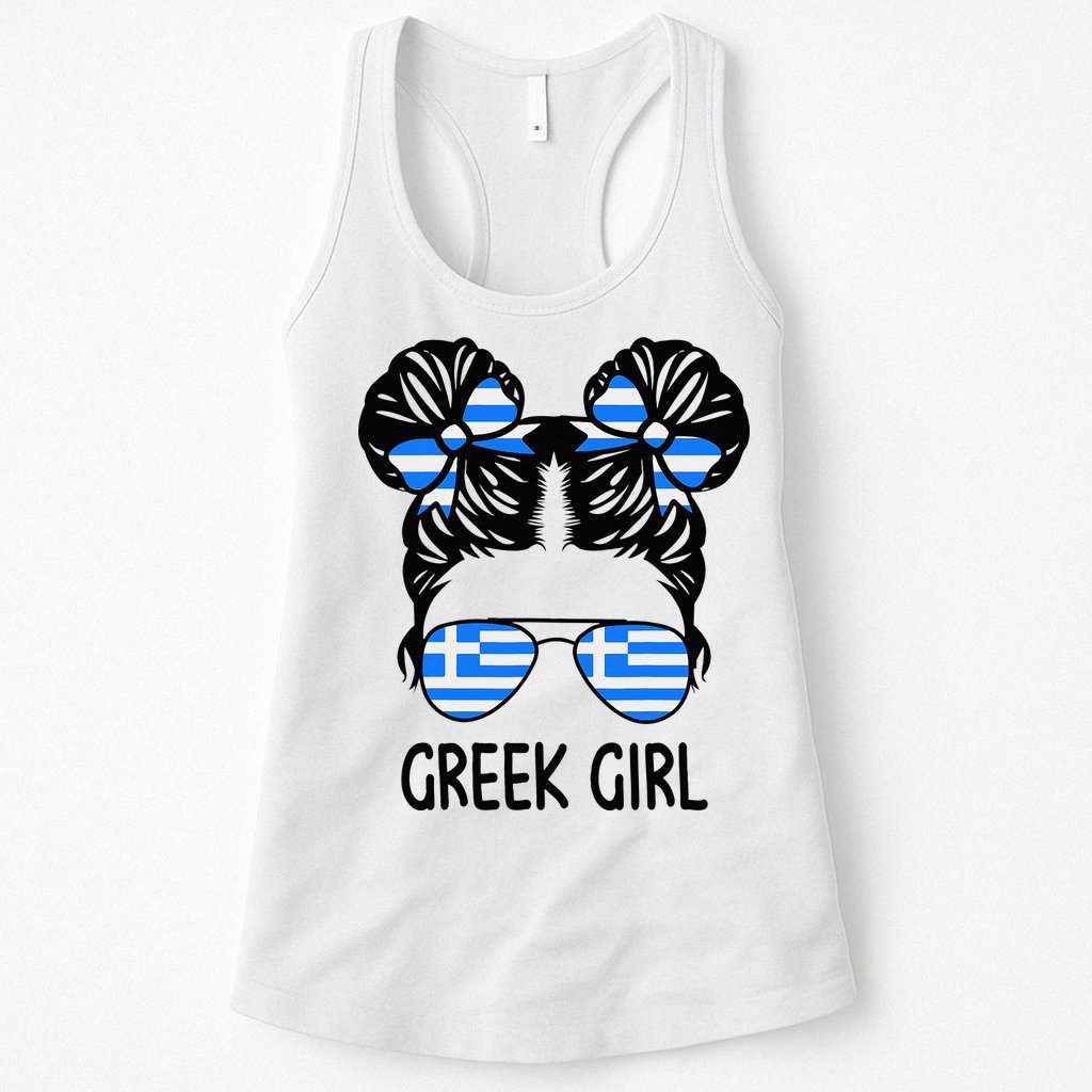 Greek Girl Messy Hair Greece Pride Patriotic Womens Tank Top