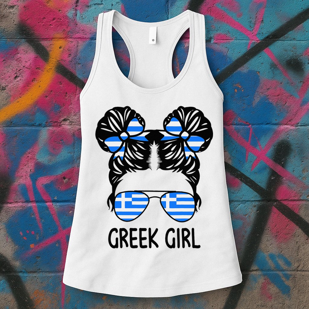 Greek Girl Messy Hair Greece Pride Patriotic Womens Tank Top