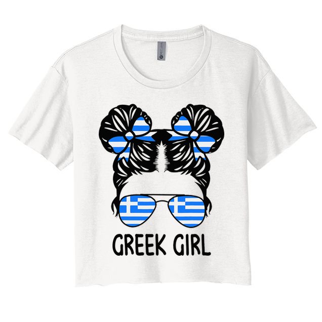 Greek Girl Messy Hair Greece Pride Patriotic Crop Top