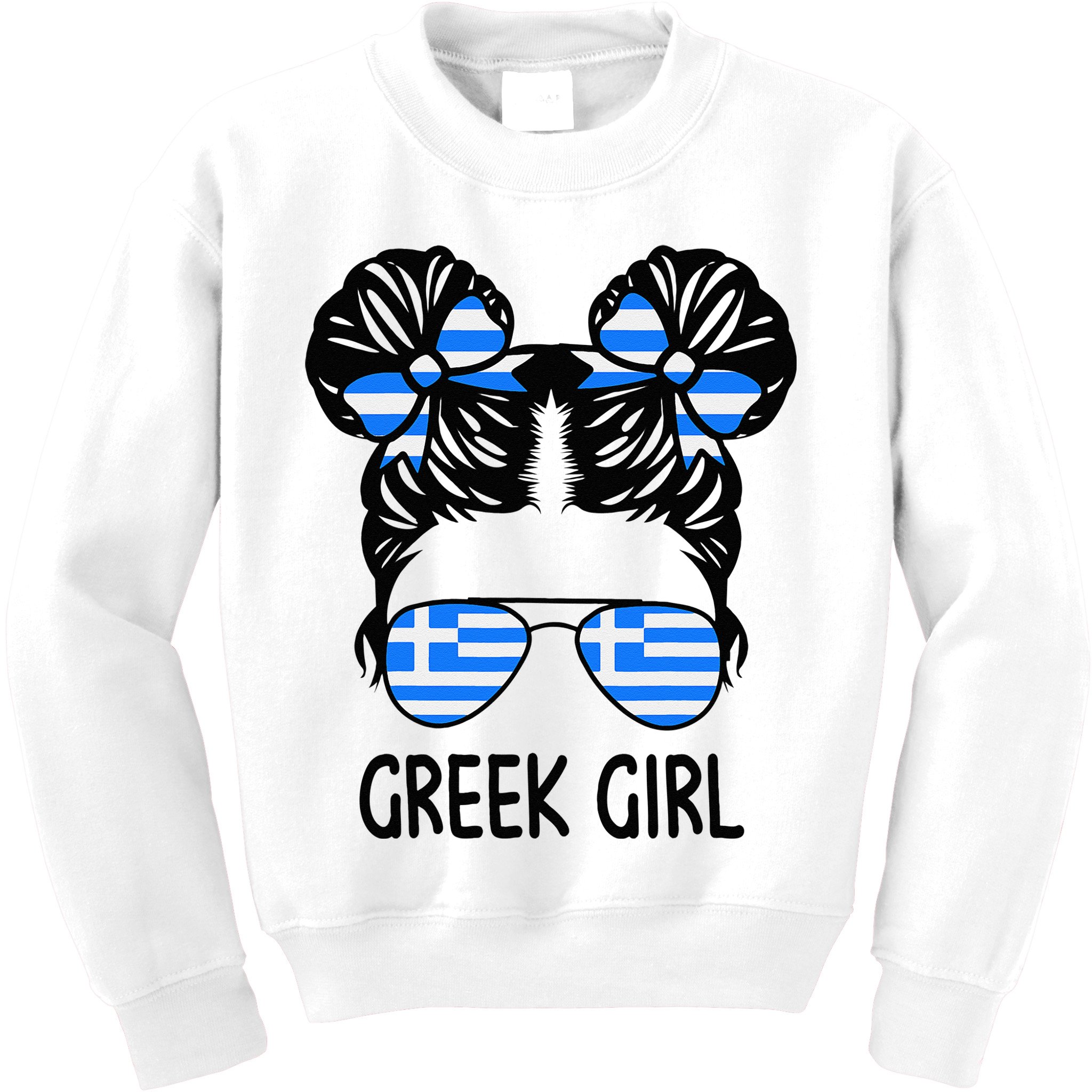 Greek Girl Messy Hair Greece Pride Patriotic Kids Sweatshirt