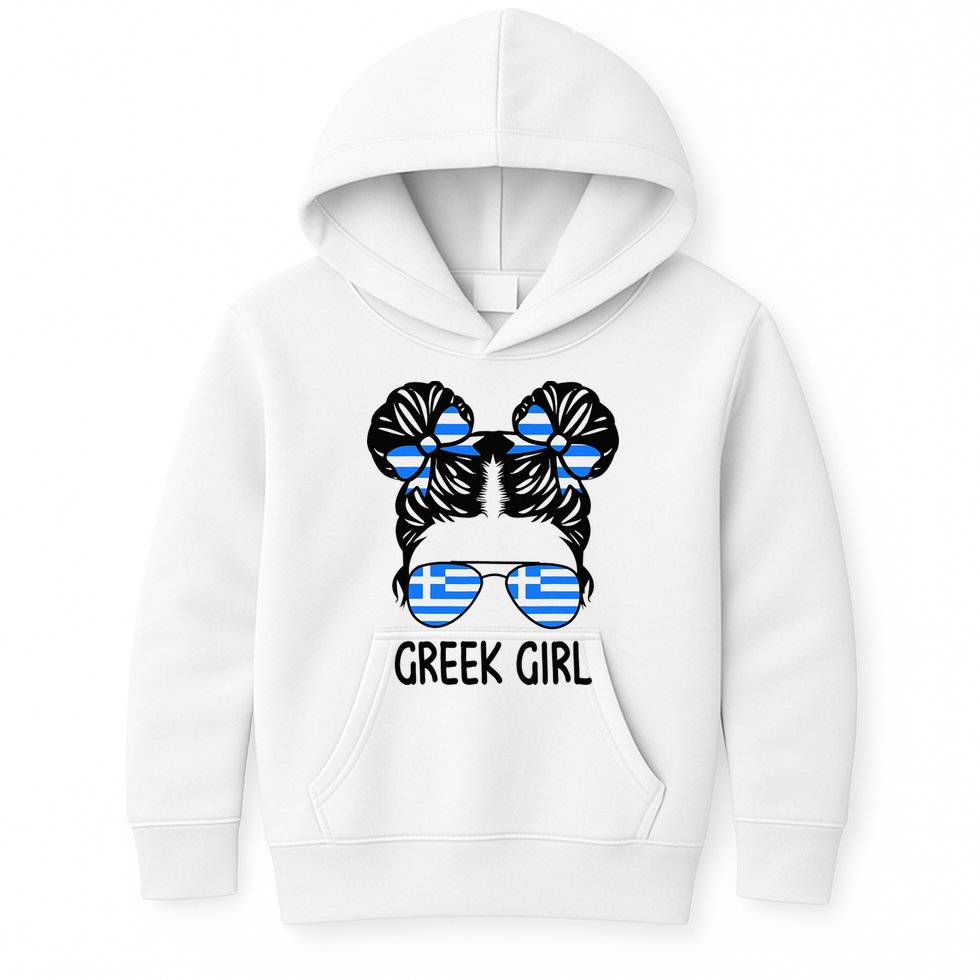Greek Girl Messy Hair Greece Pride Patriotic Kids Hoodie