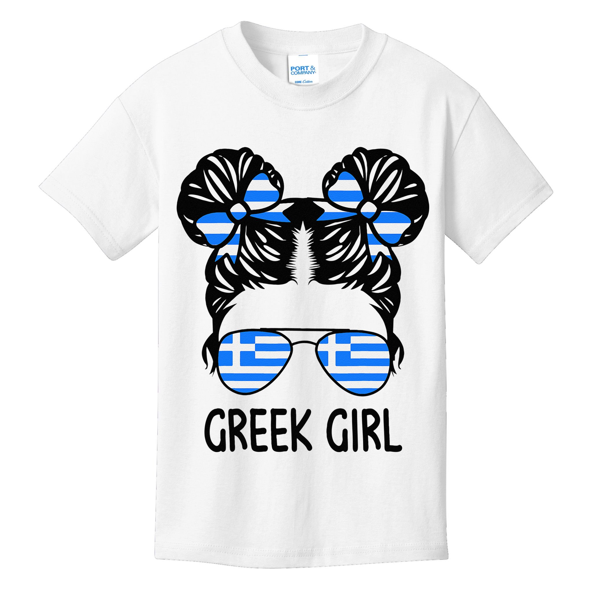 Greek Girl Messy Hair Greece Pride Patriotic Kids T-Shirt