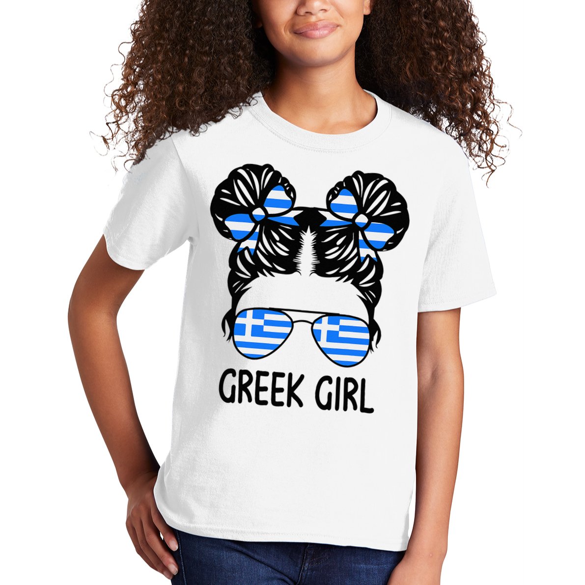 Greek Girl Messy Hair Greece Pride Patriotic Kids T-Shirt