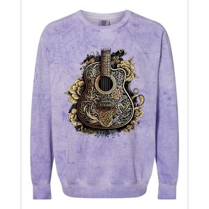 Guitar Graphic Music Lover Acoustic Guitar Musician Floral Colorblast Crewneck Sweatshirt