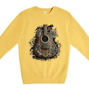 Guitar Graphic Music Lover Acoustic Guitar Musician Floral Premium Crewneck Sweatshirt