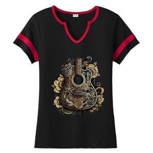 Guitar Graphic Music Lover Acoustic Guitar Musician Floral Ladies Halftime Notch Neck Tee