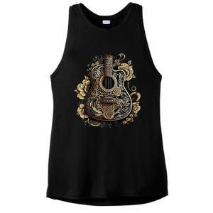 Guitar Graphic Music Lover Acoustic Guitar Musician Floral Ladies PosiCharge Tri-Blend Wicking Tank