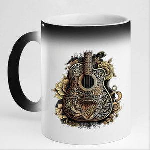 Guitar Graphic Music Lover Acoustic Guitar Musician Floral 11oz Black Color Changing Mug