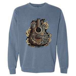 Guitar Graphic Music Lover Acoustic Guitar Musician Floral Garment-Dyed Sweatshirt