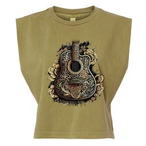 Guitar Graphic Music Lover Acoustic Guitar Musician Floral Garment-Dyed Women's Muscle Tee