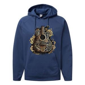 Guitar Graphic Music Lover Acoustic Guitar Musician Floral Performance Fleece Hoodie