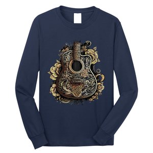 Guitar Graphic Music Lover Acoustic Guitar Musician Floral Long Sleeve Shirt