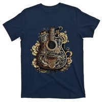 Guitar Graphic Music Lover Acoustic Guitar Musician Floral T-Shirt