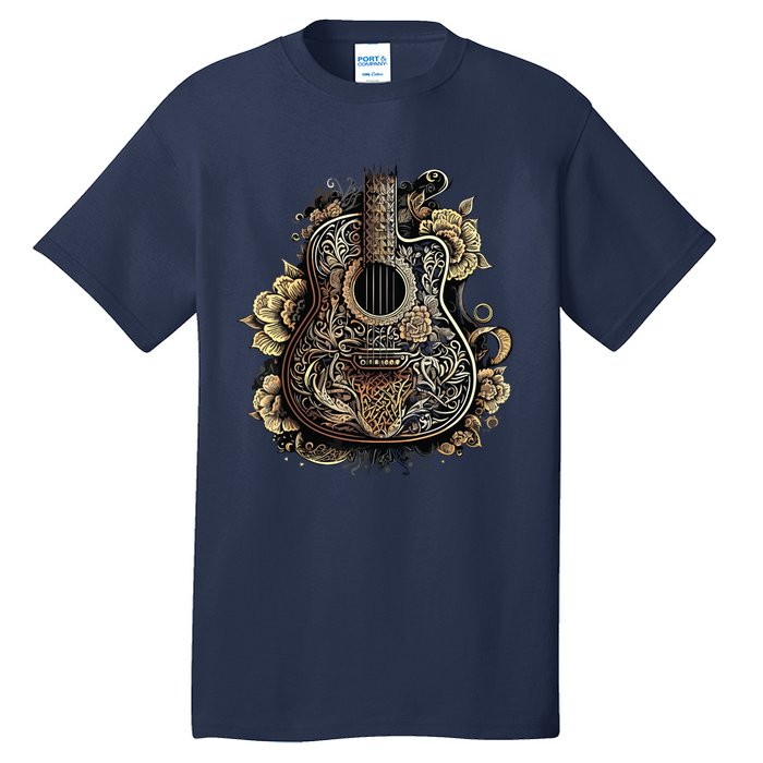 Guitar Graphic Music Lover Acoustic Guitar Musician Floral Tall T-Shirt