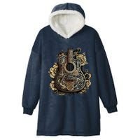 Guitar Graphic Music Lover Acoustic Guitar Musician Floral Hooded Wearable Blanket