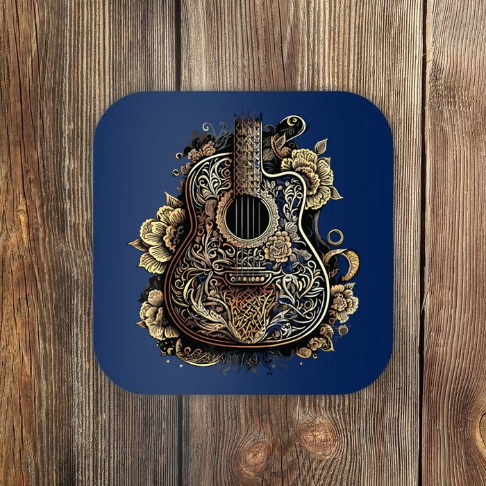 Guitar Graphic Music Lover Acoustic Guitar Musician Floral Coaster