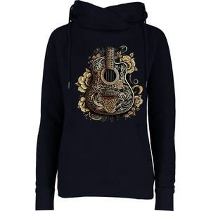 Guitar Graphic Music Lover Acoustic Guitar Musician Floral Womens Funnel Neck Pullover Hood