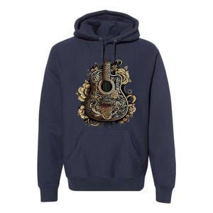 Guitar Graphic Music Lover Acoustic Guitar Musician Floral Premium Hoodie