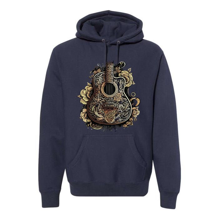 Guitar Graphic Music Lover Acoustic Guitar Musician Floral Premium Hoodie