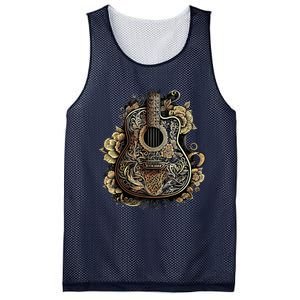 Guitar Graphic Music Lover Acoustic Guitar Musician Floral Mesh Reversible Basketball Jersey Tank