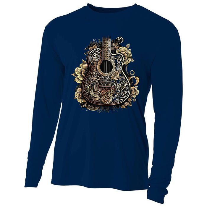 Guitar Graphic Music Lover Acoustic Guitar Musician Floral Cooling Performance Long Sleeve Crew