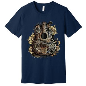 Guitar Graphic Music Lover Acoustic Guitar Musician Floral Premium T-Shirt