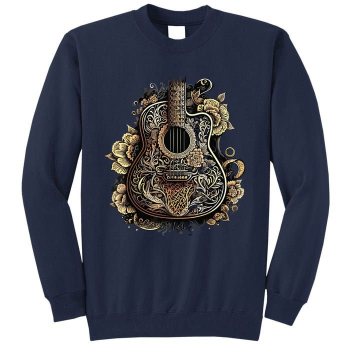 Guitar Graphic Music Lover Acoustic Guitar Musician Floral Tall Sweatshirt