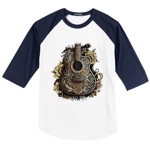 Guitar Graphic Music Lover Acoustic Guitar Musician Floral Baseball Sleeve Shirt