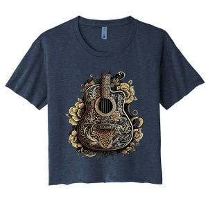 Guitar Graphic Music Lover Acoustic Guitar Musician Floral Women's Crop Top Tee