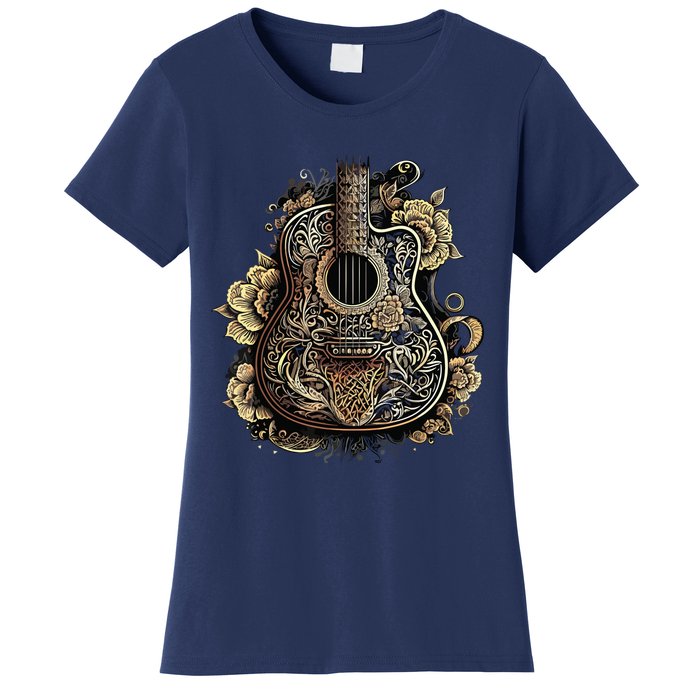 Guitar Graphic Music Lover Acoustic Guitar Musician Floral Women's T-Shirt