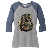 Guitar Graphic Music Lover Acoustic Guitar Musician Floral Women's Tri-Blend 3/4-Sleeve Raglan Shirt