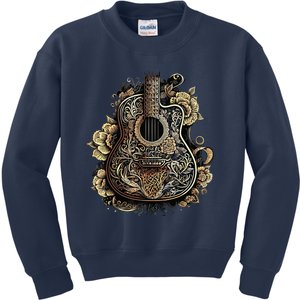 Guitar Graphic Music Lover Acoustic Guitar Musician Floral Kids Sweatshirt