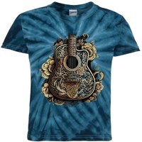 Guitar Graphic Music Lover Acoustic Guitar Musician Floral Kids Tie-Dye T-Shirt