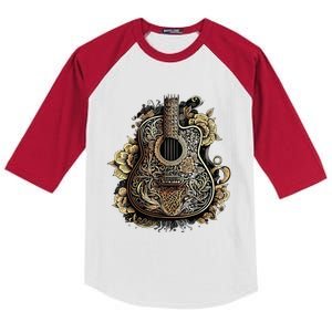 Guitar Graphic Music Lover Acoustic Guitar Musician Floral Kids Colorblock Raglan Jersey