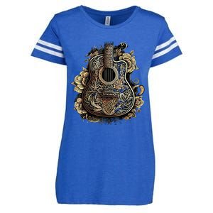 Guitar Graphic Music Lover Acoustic Guitar Musician Floral Enza Ladies Jersey Football T-Shirt